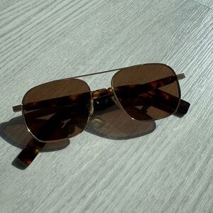 Aviator style gold and brown sunglasses